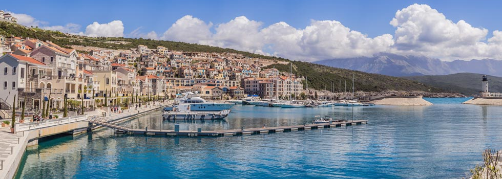 coastal town landscape in lustica bay, Montenegro